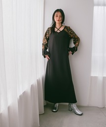クロスネックジャガードスリーブドレス/Cross Neck JQ Sleeve