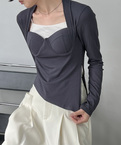 chuclla(チュクラ)の「ブラカットディテール リブカットソー chw22a124(Tシャツ/カットソー・レディース・ブラック/ダークグレー/ホワイト/ブラウン・FREE)」の4枚目の写真