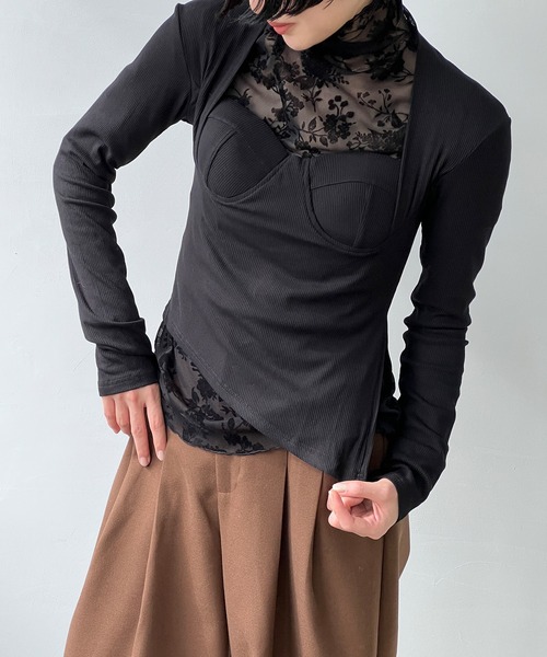 chuclla(チュクラ)の「ブラカットディテール リブカットソー chw22a124(Tシャツ/カットソー・レディース・ブラック/ダークグレー/ホワイト/ブラウン・FREE)」の3枚目の写真