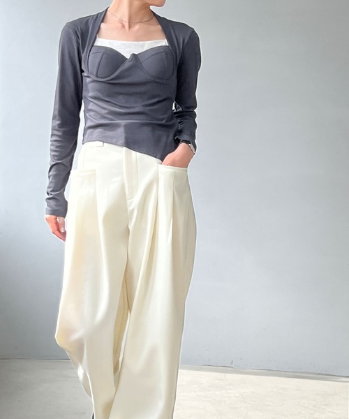 chuclla(チュクラ)の「ブラカットディテール リブカットソー chw22a124(Tシャツ/カットソー・レディース・ブラック/ダークグレー/ホワイト/ブラウン・FREE)」の20枚目の写真