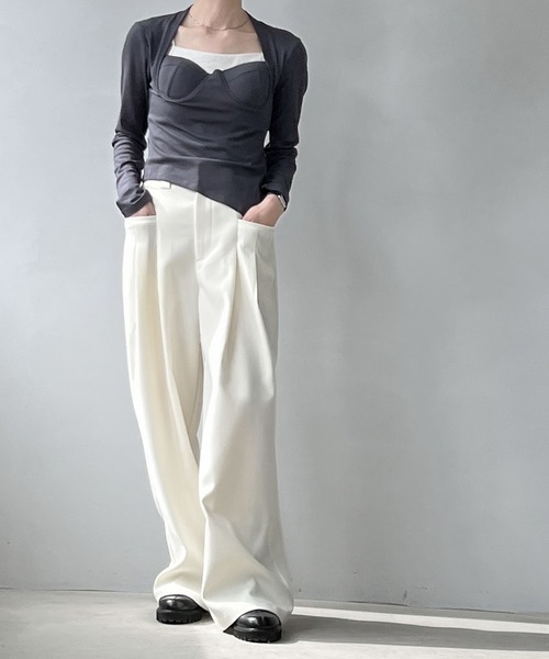 chuclla(チュクラ)の「ブラカットディテール リブカットソー chw22a124(Tシャツ/カットソー・レディース・ブラック/ダークグレー/ホワイト/ブラウン・FREE)」の22枚目の写真
