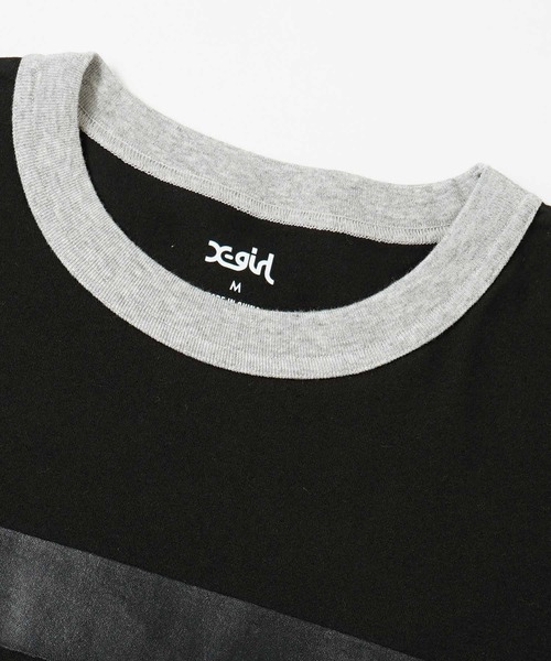 X-girl（エックスガール）の「GUMMED TAPE PRINT L/S TEE（Tシャツ/カットソー・レディース・アッシュ/ブラック/ピンク・S/M/L/XL）」の6枚目の写真