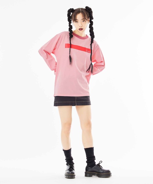 X-girl（エックスガール）の「GUMMED TAPE PRINT L/S TEE（Tシャツ/カットソー・レディース・アッシュ/ブラック/ピンク・S/M/L/XL）」の19枚目の写真