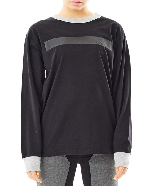 X-girl（エックスガール）の「GUMMED TAPE PRINT L/S TEE（Tシャツ/カットソー・レディース・アッシュ/ブラック/ピンク・S/M/L/XL）」の21枚目の写真
