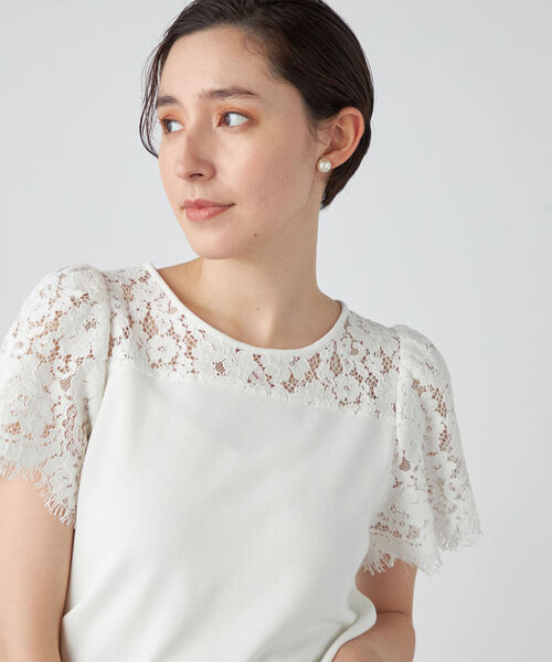 NOLLEY’S Sophi（ノーリーズソフィ）の「レース切り替えプルオーバーニット（ニット/セーター・レディース・グレイッシュベージュ/ミント/オフホワイト・38）」の2枚目の写真