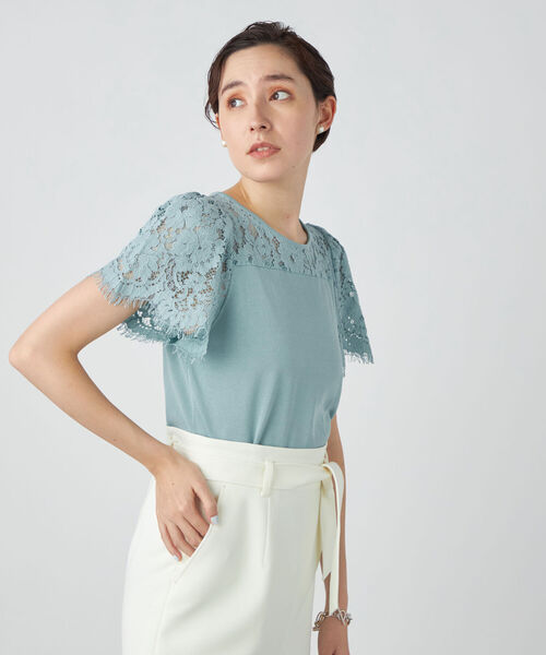 NOLLEY’S Sophi（ノーリーズソフィ）の「レース切り替えプルオーバーニット（ニット/セーター・レディース・グレイッシュベージュ/ミント/オフホワイト・38）」の3枚目の写真