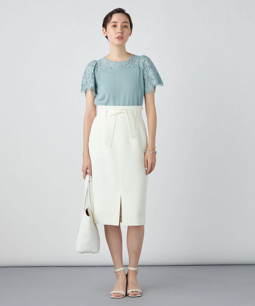 NOLLEY’S Sophi（ノーリーズソフィ）の「レース切り替えプルオーバーニット（ニット/セーター・レディース・グレイッシュベージュ/ミント/オフホワイト・38）」の4枚目の写真