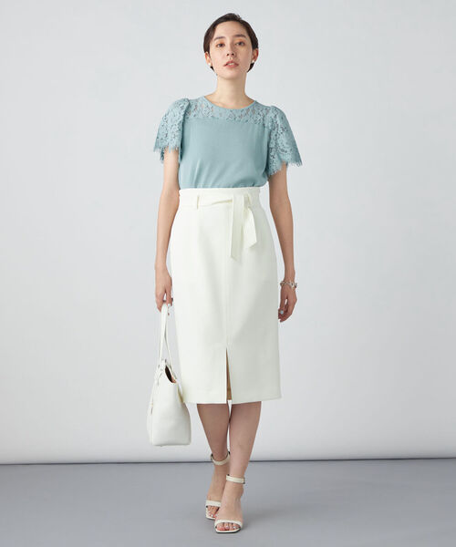 NOLLEY’S Sophi（ノーリーズソフィ）の「レース切り替えプルオーバーニット（ニット/セーター・レディース・グレイッシュベージュ/ミント/オフホワイト・38）」の6枚目の写真