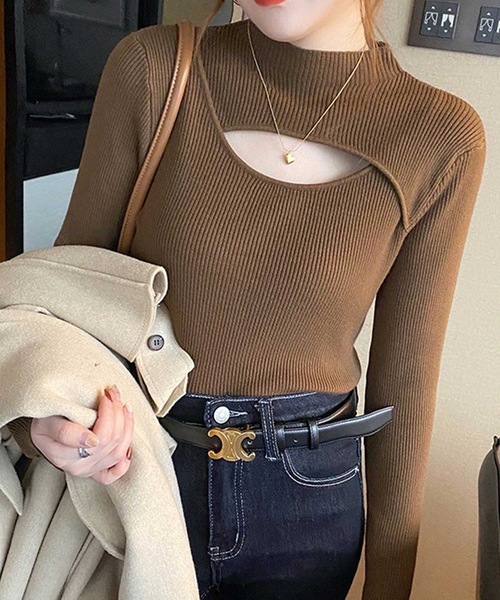 LUGG NAGG（ラグナグ）の「胸開きプチハイネックニットトップス（ニット/セーター・レディース・ベージュ/ブラック/ホワイト/マスタード/アイボリー/オリーブ/チョコ・M）」の12枚目の写真