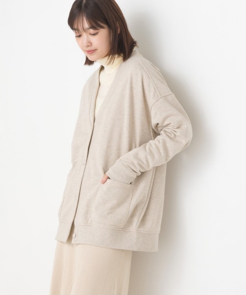 OMNES（オムネス）の「裏毛Ｖネックカーディガン長袖（カーディガン/ボレロ・レディース・ラベンダー/アイボリー/ブラック/ブルー/オートミール/ミント/チャコール・FREE）」の4枚目の写真