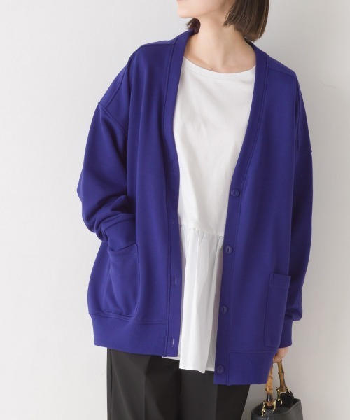 OMNES（オムネス）の「裏毛Ｖネックカーディガン長袖（カーディガン/ボレロ・レディース・ラベンダー/アイボリー/ブラック/ブルー/オートミール/ミント/チャコール・FREE）」の6枚目の写真