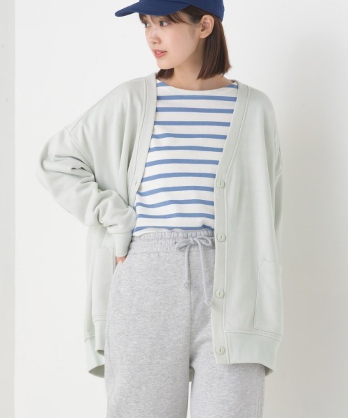 OMNES（オムネス）の「裏毛Ｖネックカーディガン長袖（カーディガン/ボレロ・レディース・ラベンダー/アイボリー/ブラック/ブルー/オートミール/ミント/チャコール・FREE）」の5枚目の写真