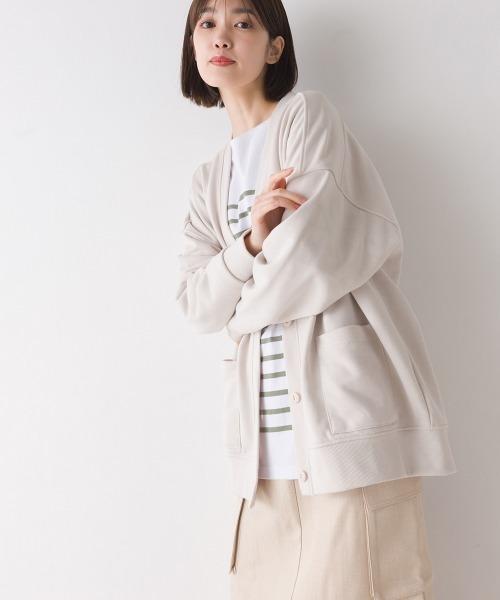 OMNES（オムネス）の「裏毛Ｖネックカーディガン長袖（カーディガン/ボレロ・レディース・ラベンダー/アイボリー/ブラック/ブルー/オートミール/ミント/チャコール・FREE）」の10枚目の写真