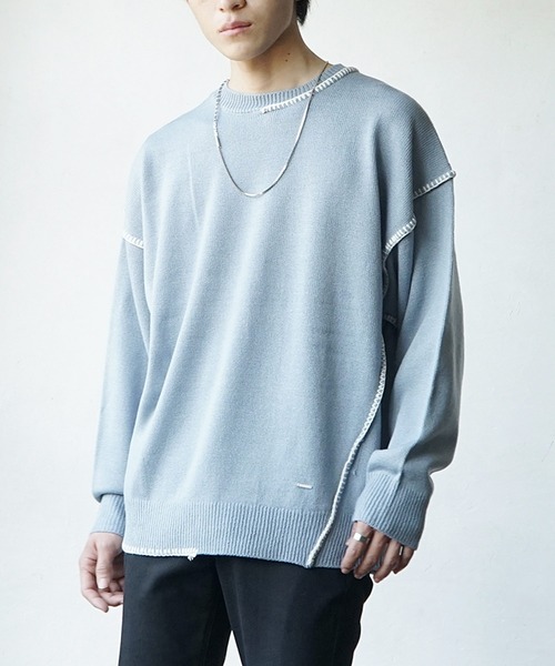 MinoriTY(マイノリティ)の「ハンドステッチクルーネックニット 秋服 メンズ(ニット/セーター・メンズ・キナリ/グレー/ブラック/サックスブルー・M/L)」の4枚目の写真