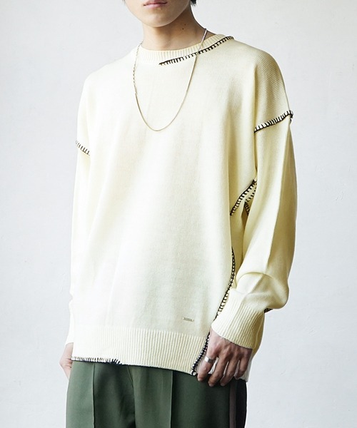 ハンドステッチクルーネックニット 秋服 メンズ（ニット/セーター