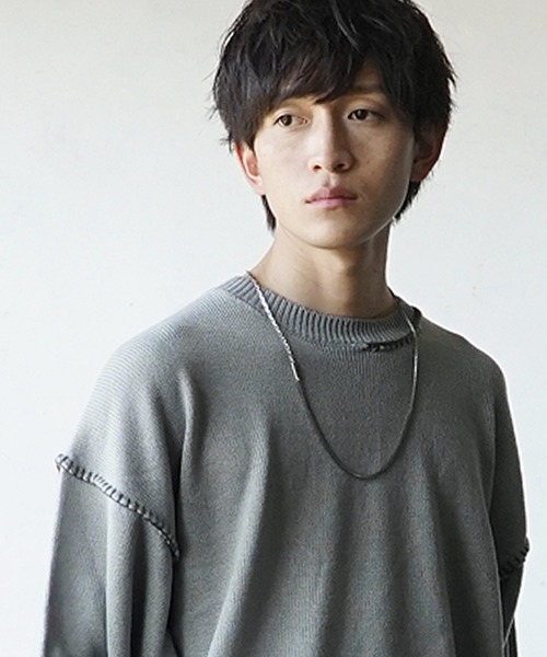 MinoriTY(マイノリティ)の「ハンドステッチクルーネックニット 秋服 メンズ(ニット/セーター・メンズ・キナリ/グレー/ブラック/サックスブルー・M/L)」の5枚目の写真