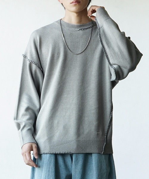 MARK&LONA薄手セーター♡ ハンドステッチクルーネックニット 秋服 メンズ（ニット/セーター