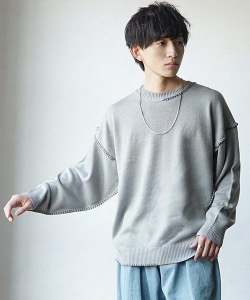 ハンドステッチクルーネックニット 秋服 メンズ（ニット/セーター