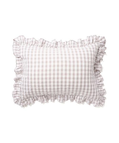 Francfranc（フランフラン）の「フリルチェック まくらカバー 700×500 ホワイト×ベージュ（寝具・レディース・ホワイト・FREE）」の2枚目の写真