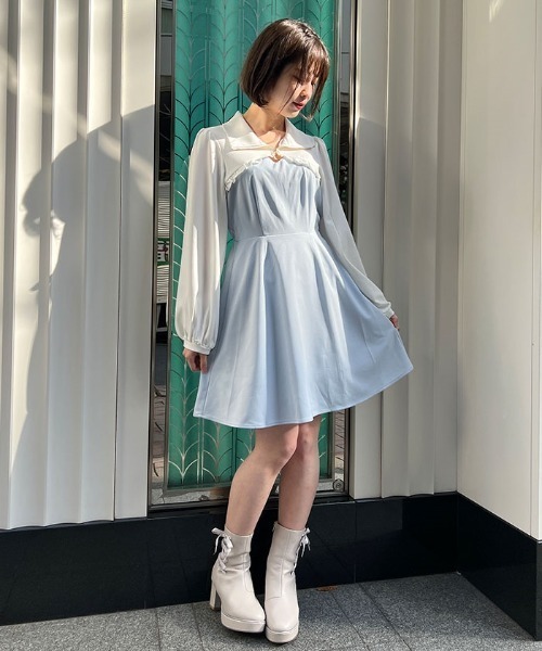axes femme POETIQUE(アクシーズファムポエティック)の「ファスナーデザインミニワンピース(ワンピース・レディース・ブラック/ピンク/サックスブルー系・MEDIUM)」の3枚目の写真