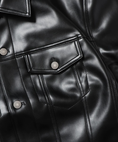 Guess（ゲス）の「GUESS/ゲス GO RAYMOND PU TRUCKER JACKET トラッカージャケット（ライダースジャケット・メンズ・ブラック・XL/L/M）」の17枚目の写真