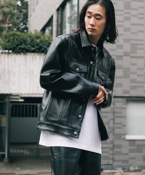 Guess（ゲス）の「GUESS/ゲス GO RAYMOND PU TRUCKER JACKET トラッカージャケット（ライダースジャケット・メンズ・ブラック・XL/L/M）」の3枚目の写真