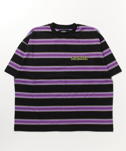 AVIREX(アヴィレックス)の「【直営店限定】BORDER LOGO SHIRT SLEEVE T-SHIRT / ボーダー ロゴ 半袖 Tシャツ / AVIREX / アヴィレックス(Tシャツ/カットソー・レディース・パープル/グリーン・L/M)」の2枚目の写真