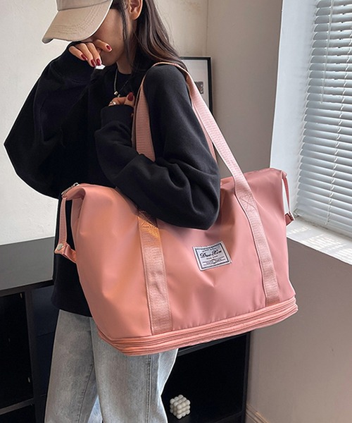 shopnikoniko(ショップニコニコ)の「トラベルバッグ 大容量 ボストン 折り畳み 2段階拡張 コンパクト ナイロン 旅行用 ボストンバッグ(スーツケース/キャリーバッグ・レディース・ブラック/グレー/ピンク・フリー)」の3枚目の写真