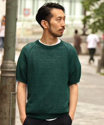 EDIFICE | ◇LINEN タックラグラン C/N 半袖ニット(ニット/セーター)