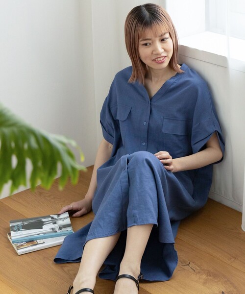 【新品タグ付】BEAMS HEART リネン混 ダブルポケット ワンピース BEAMS HEART（ビームスハート）の「BEAMS HEART / 麻混 ダブル