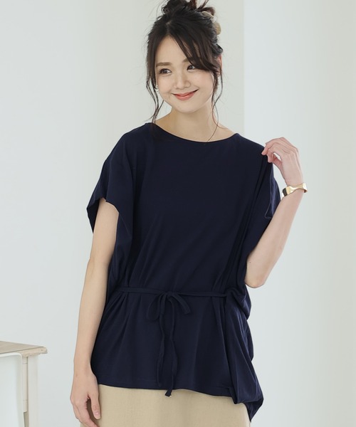 ElegChic(エレグシック)の「ショルダー タック フレンチスリーブカットソー(Tシャツ/カットソー・レディース・ネイビー/ホワイト/サーモンピンク/グレイッシュベージュ/ブラック・XL/4L/M)」の5枚目の写真
