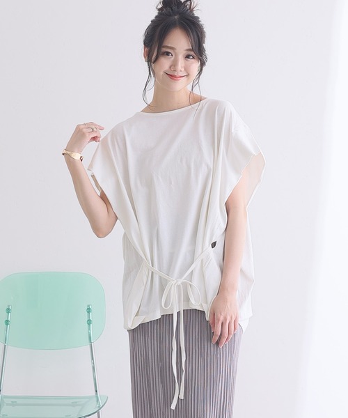 ElegChic(エレグシック)の「ショルダー タック フレンチスリーブカットソー(Tシャツ/カットソー・レディース・ネイビー/ホワイト/サーモンピンク/グレイッシュベージュ/ブラック・XL/4L/M)」の2枚目の写真