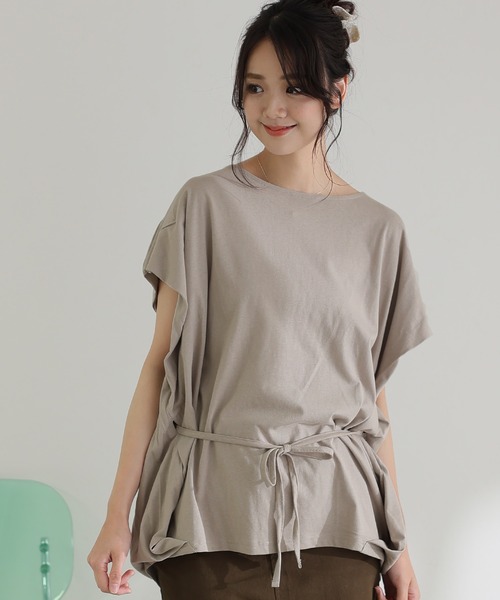 ElegChic(エレグシック)の「ショルダー タック フレンチスリーブカットソー(Tシャツ/カットソー・レディース・ネイビー/ホワイト/サーモンピンク/グレイッシュベージュ/ブラック・XL/4L/M)」の4枚目の写真
