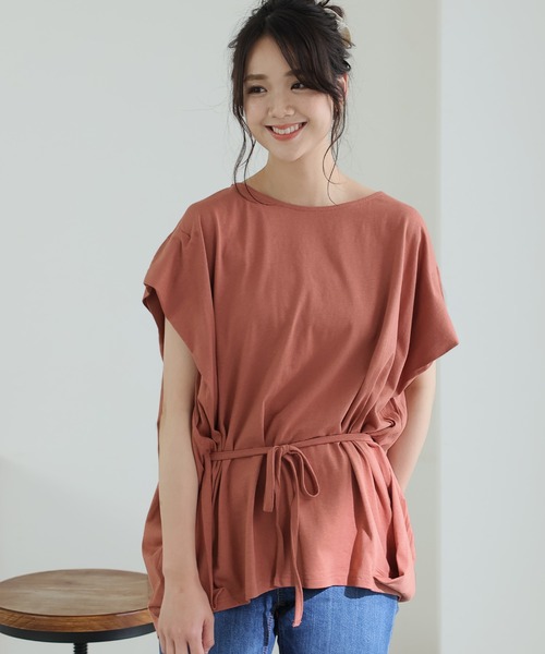 ElegChic(エレグシック)の「ショルダー タック フレンチスリーブカットソー(Tシャツ/カットソー・レディース・ネイビー/ホワイト/サーモンピンク/グレイッシュベージュ/ブラック・XL/4L/M)」の1枚目の写真