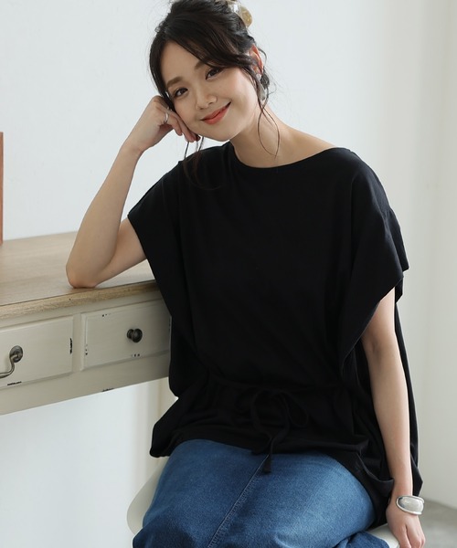 ElegChic(エレグシック)の「ショルダー タック フレンチスリーブカットソー(Tシャツ/カットソー・レディース・ネイビー/ホワイト/サーモンピンク/グレイッシュベージュ/ブラック・XL/4L/M)」の3枚目の写真