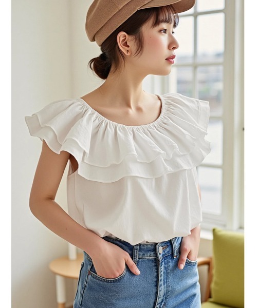 Edit Sheen(エディットシーン)の「2wayフリルカラーブラウス(シャツ/ブラウス・レディース・ホワイト/アイボリー・M)」の1枚目の写真