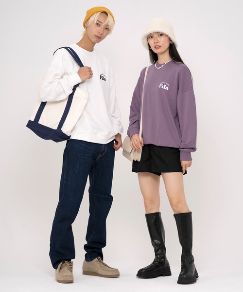 FILA(フィラ)の「FILA フィラ WEB限定 別注 ワンポイント デザイン ロゴ 刺繍 オーバーサイズ 長袖 スウェット トレーナー 裏毛(スウェット・メンズ・パープル/ネイビー/オフホワイト・LL/L/M)」の5枚目の写真