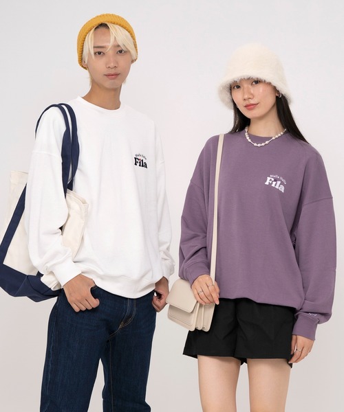 FILA(フィラ)の「FILA フィラ WEB限定 別注 ワンポイント デザイン ロゴ 刺繍 オーバーサイズ 長袖 スウェット トレーナー 裏毛(スウェット・メンズ・パープル/ネイビー/オフホワイト・LL/L/M)」の4枚目の写真