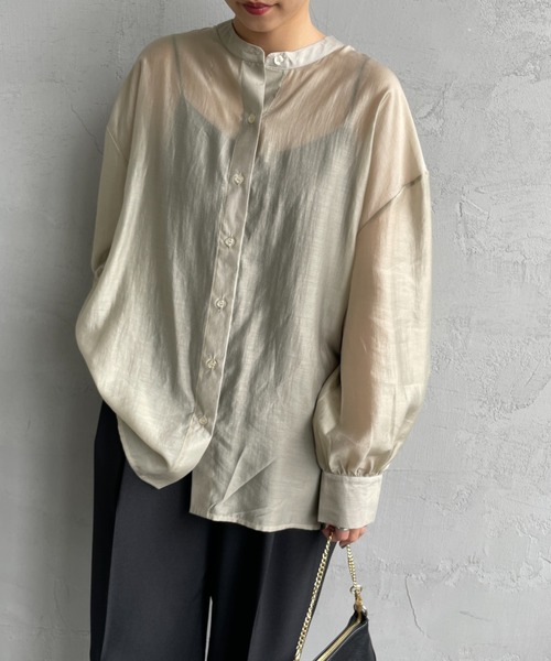 JF Ready Made（ジェイエフレディメイド）の「[Jf Ready Made/ジェイエフレディメイド] バックギャザー シアーシャツブラウス（シャツ/ブラウス・レディース・グレイッシュベージュ/ブラウン/グリーン/チャコール・F）」の14枚目の写真