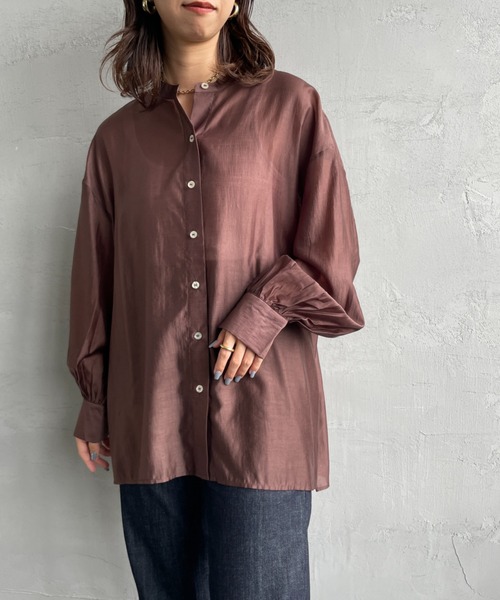 JF Ready Made（ジェイエフレディメイド）の「[Jf Ready Made/ジェイエフレディメイド] バックギャザー シアーシャツブラウス（シャツ/ブラウス・レディース・グレイッシュベージュ/ブラウン/グリーン/チャコール・F）」の7枚目の写真