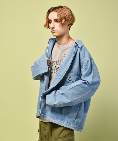 セール】デニム ヴィンテージウォッシュ ケミカルウォッシュ ジップ