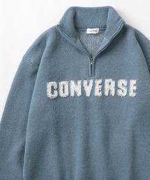 【CONVERSE/コンバース】 ワンポイント刺繍＆BIGロゴデザイン ダブルジャガード織 ハーフジップ長袖ニット/ ビッグシルエット