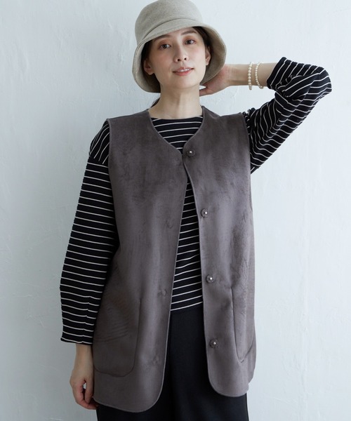 ikka（イッカ）の「ファーリバーシブルベスト（ダウンベスト・レディース・グレー/ベージュ・S/M/L）」の3枚目の写真