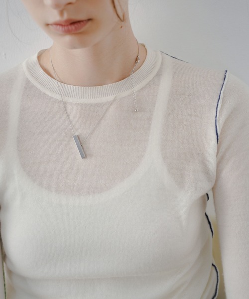 tageechita(タジチタ)の「【tageechita】クルーネック配色リンキング シアーニットTシャツ(ニット/セーター・レディース・ブラック/ホワイト・S/M/L)」の19枚目の写真