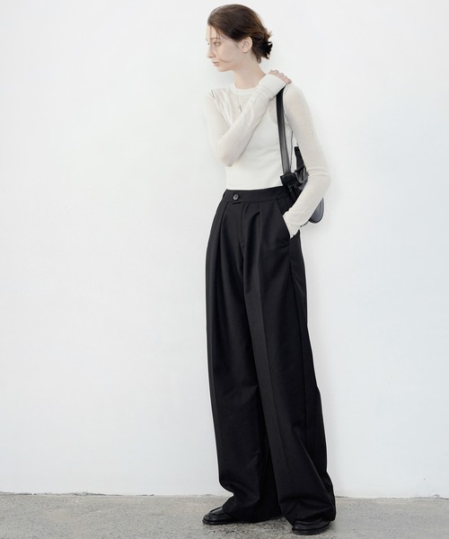 tageechita(タジチタ)の「【tageechita】クルーネック配色リンキング シアーニットTシャツ(ニット/セーター・レディース・ブラック/ホワイト・S/M/L)」の18枚目の写真