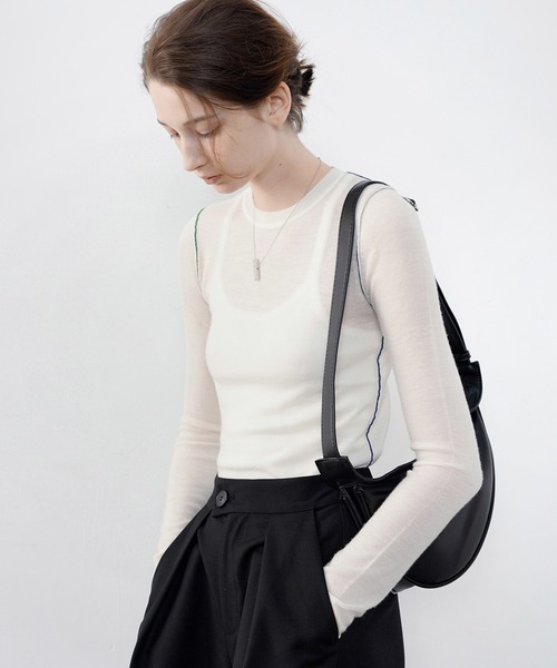 tageechita(タジチタ)の「【tageechita】クルーネック配色リンキング シアーニットTシャツ(ニット/セーター・レディース・ブラック/ホワイト・S/M/L)」の8枚目の写真