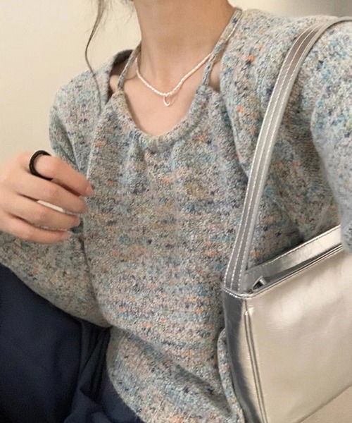 aimoha(アイモハ)の「セットアップ風ニットトップス(ニット/セーター・レディース・チョコ/グレー/ベージュ・FREE)」の2枚目の写真