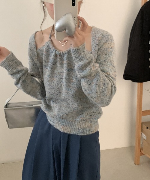 aimoha(アイモハ)の「セットアップ風ニットトップス(ニット/セーター・レディース・チョコ/グレー/ベージュ・FREE)」の5枚目の写真