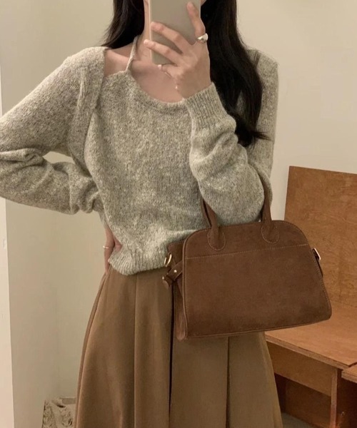 aimoha(アイモハ)の「セットアップ風ニットトップス(ニット/セーター・レディース・チョコ/グレー/ベージュ・FREE)」の9枚目の写真