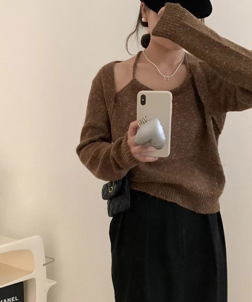 aimoha(アイモハ)の「セットアップ風ニットトップス(ニット/セーター・レディース・チョコ/グレー/ベージュ・FREE)」の6枚目の写真